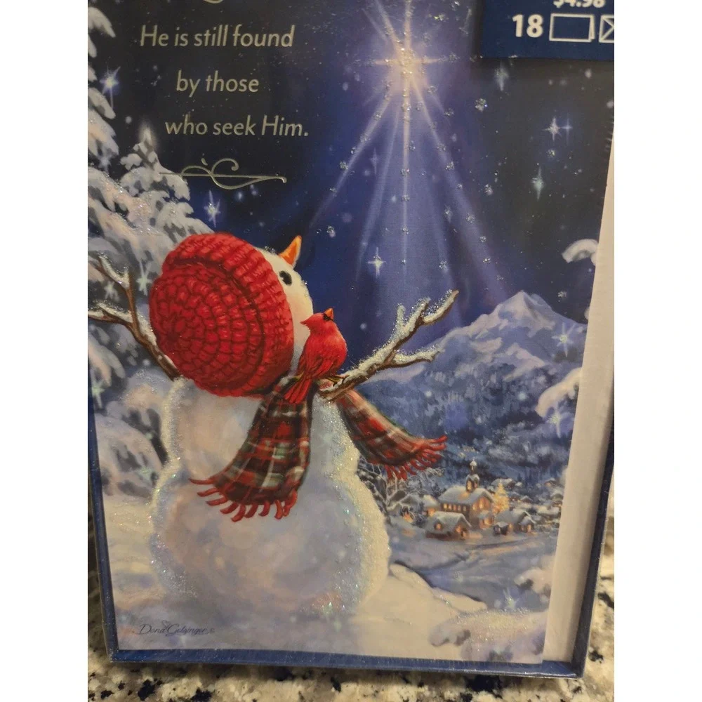 DaySpring Christmas Cards Boxed Set 18ct Blue Snowman Cardinal Glitter